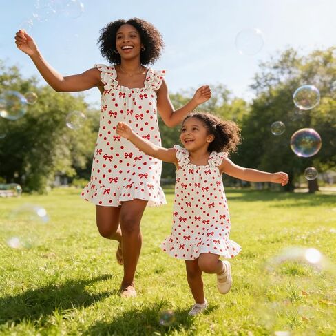 Matching Mommy and Me Nightgowns-Sleeveless Square Neck Ruffle Pajama Dress for Women Girls Sleepwear|Pajamas in Kuwait