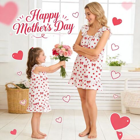 Matching Mommy and Me Nightgowns-Sleeveless Square Neck Ruffle Pajama Dress for Women Girls Sleepwear|Pajamas in Kuwait