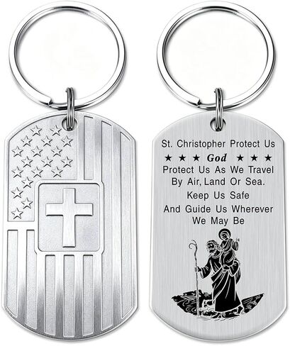 St. Christopher Keychain - Silver Saint Christopher Keychain for Travel Protection Christmas Easter Valentines Day Gifts in Saudi Arabia