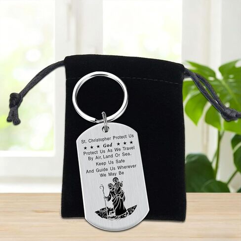 St. Christopher Keychain - Silver Saint Christopher Keychain for Travel Protection Christmas Easter Valentines Day Gifts in Saudi Arabia