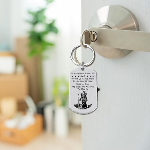 St. Christopher Keychain - Silver Saint Christopher Keychain for Travel Protection Christmas Easter Valentines Day Gifts in Saudi Arabia