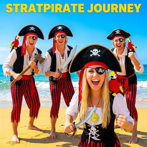 4-Piece Pirate Costume Set with Skull Headband and Shoulder Parrot, Pirate Hat, Ideal for Halloween Parties, Durable Plastic Material (Ages 14+) in Saudi Arabia