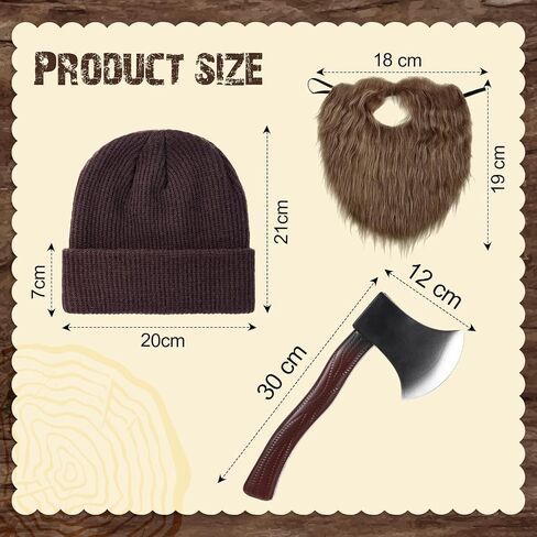 Chicingyou Lumberjack Costume Halloween Accessories Set Include Fake Axe Fake Beard Beanie Suspender for Men Women Cosplay in Kuwait