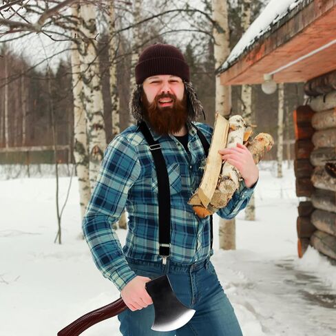 Chicingyou Lumberjack Costume Halloween Accessories Set Include Fake Axe Fake Beard Beanie Suspender for Men Women Cosplay in Kuwait