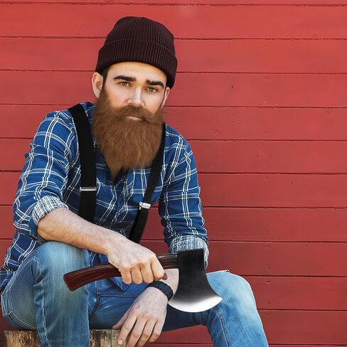 Chicingyou Lumberjack Costume Halloween Accessories Set Include Fake Axe Fake Beard Beanie Suspender for Men Women Cosplay in Kuwait