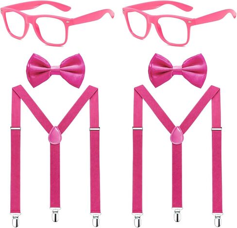 2 Set Neon Suspenders and Bow Tie Set & Non-Lens Glasses, Teacher Nerd Costume Party Accessories for Adults in Saudi Arabia