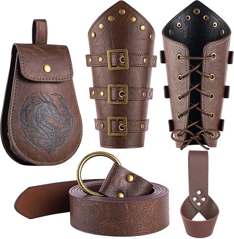 5 Pcs Renaissance Accessories, Medieval Viking Belt Pouch Leather Bracers Sword Frog for Halloween Costume in Saudi Arabia