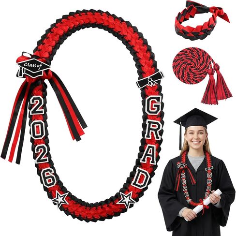 Graduation Leis 2026, Class of 2026 Graduation Lei with Honor Rope Bracelet Glitter for DIY Ribbon Leis in Saudi Arabia