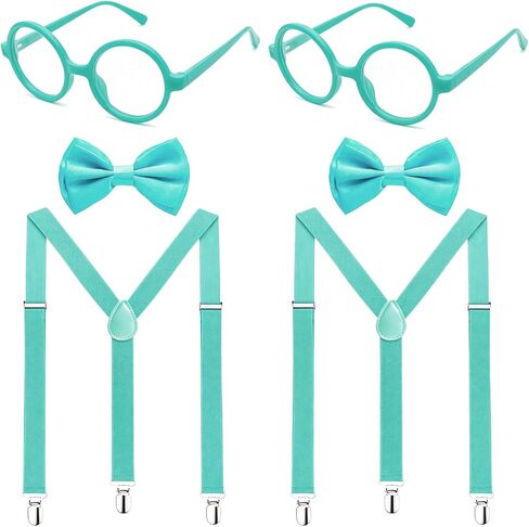 2 Set Neon Suspenders and Bow Tie Set & Non-Lens Glasses, Teacher Nerd Costume Party Accessories for Adults in Saudi Arabia