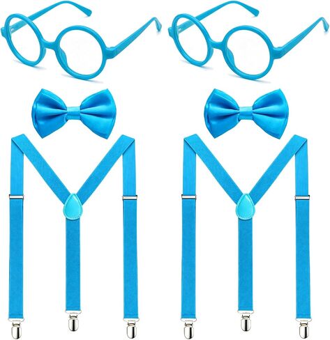2 Set Neon Suspenders and Bow Tie Set & Non-Lens Glasses, Teacher Nerd Costume Party Accessories for Adults in Saudi Arabia