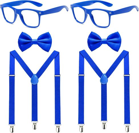 2 Set Neon Suspenders and Bow Tie Set & Non-Lens Glasses, Teacher Nerd Costume Party Accessories for Adults in Saudi Arabia