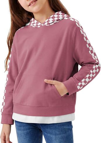 DISAUR Kids Hoodies for Girls Cute Plaid Long Sleeve Fashion Sweatshirts Checkered Pullover Tops Fall Outfits 4-12 Years in Saudi Arabia