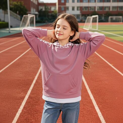 DISAUR Kids Hoodies for Girls Cute Plaid Long Sleeve Fashion Sweatshirts Checkered Pullover Tops Fall Outfits 4-12 Years in Saudi Arabia