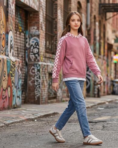 DISAUR Kids Hoodies for Girls Cute Plaid Long Sleeve Fashion Sweatshirts Checkered Pullover Tops Fall Outfits 4-12 Years in Saudi Arabia