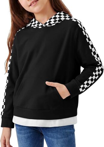 DISAUR Kids Hoodies for Girls Cute Plaid Long Sleeve Fashion Sweatshirts Checkered Pullover Tops Fall Outfits 4-12 Years in Saudi Arabia