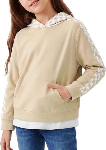 DISAUR Kids Hoodies for Girls Cute Plaid Long Sleeve Fashion Sweatshirts Checkered Pullover Tops Fall Outfits 4-12 Years in Saudi Arabia