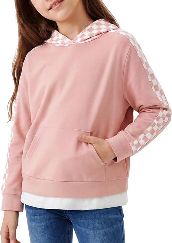 DISAUR Kids Hoodies for Girls Cute Plaid Long Sleeve Fashion Sweatshirts Checkered Pullover Tops Fall Outfits 4-12 Years in Saudi Arabia
