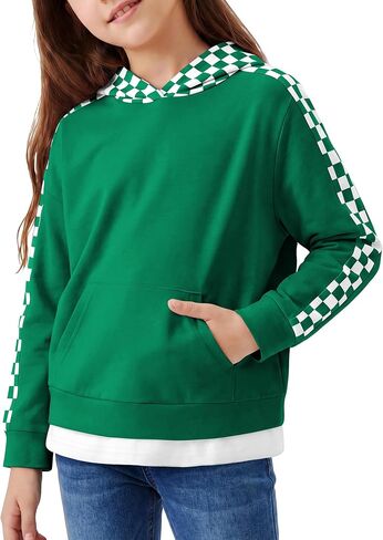 DISAUR Kids Hoodies for Girls Cute Plaid Long Sleeve Fashion Sweatshirts Checkered Pullover Tops Fall Outfits 4-12 Years in Saudi Arabia