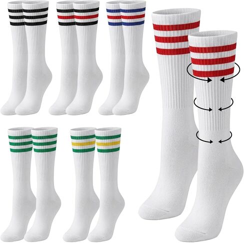 MAQUITA 6 Pairs Striped Tube Sock Knee High Socks for Men, Retro Athletic Cotton Long Socks, Size 10-13, Multi-Color Pack (9.06" Sole, 11.02" Tube) in Kuwait