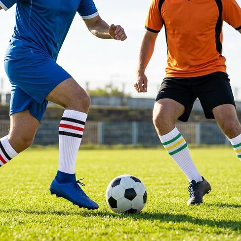 MAQUITA 6 Pairs Striped Tube Sock Knee High Socks for Men, Retro Athletic Cotton Long Socks, Size 10-13, Multi-Color Pack (9.06" Sole, 11.02" Tube) in Kuwait