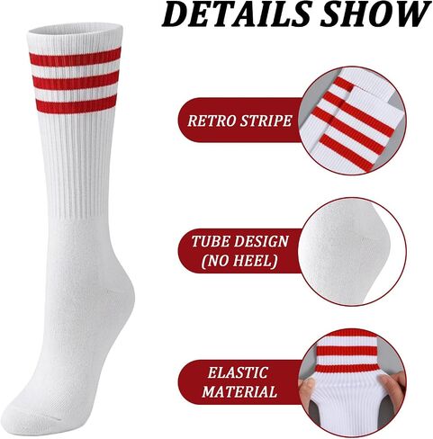 MAQUITA 6 Pairs Striped Tube Sock Knee High Socks for Men, Retro Athletic Cotton Long Socks, Size 10-13, Multi-Color Pack (9.06" Sole, 11.02" Tube) in Kuwait