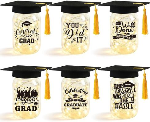 NOVWANG 6 Pcs Graduation Mason Jars, Light Up 2026 Graduation Table Centerpieces with Grad Hats for High School College Congrats Grad Decorations Class of 2026 Party Favors in Kuwait