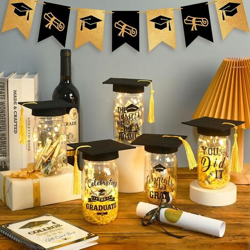 NOVWANG 6 Pcs Graduation Mason Jars, Light Up 2026 Graduation Table Centerpieces with Grad Hats for High School College Congrats Grad Decorations Class of 2026 Party Favors in Kuwait