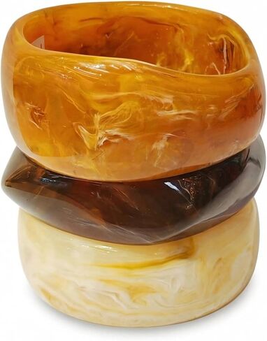 Chunky Bracelet Set for Women | 3-Pack Acrylic Resin Bangle Bracelets | Indian Style Brown & Colorful Statement Jewelry in Kuwait