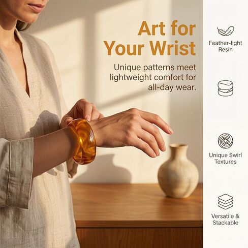 Chunky Bracelet Set for Women | 3-Pack Acrylic Resin Bangle Bracelets | Indian Style Brown & Colorful Statement Jewelry in Kuwait