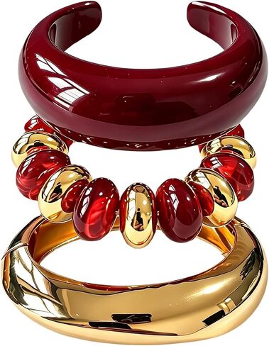 Chunky Gold Acrylic Bangle Bracelets for Women Chunky Resin Beaded Bracelets 14K Gold Plated Bangle Stack Statement Cuff Jewelry Gift in Saudi Arabia