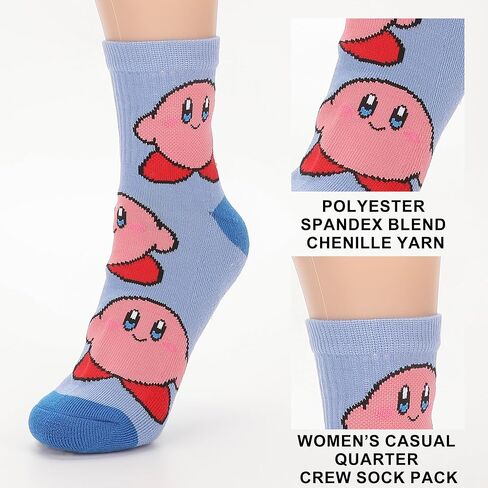 Bioworld Kirby Waddle and AOP Kirby Womens Casual Quarter Crew Socks 3 Pack in Kuwait