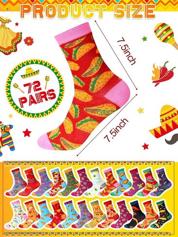 Shinymoon 72 Pairs Mexican Taco Socks Bulk for Men Women Novelty Cinco De Mayo Gifts for Mexican Fiesta Day(Mexican) in Kuwait