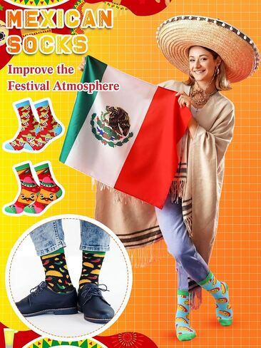 Shinymoon 72 Pairs Mexican Taco Socks Bulk for Men Women Novelty Cinco De Mayo Gifts for Mexican Fiesta Day(Mexican) in Kuwait