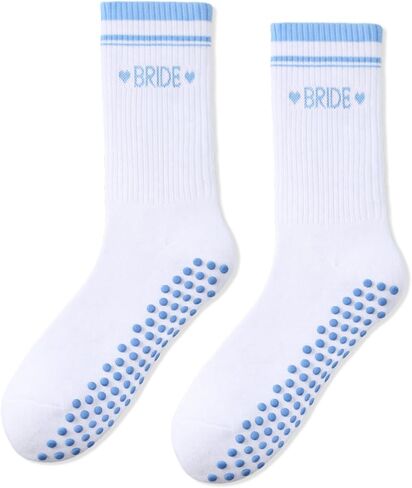 Glitopper Bride Pilates Grip Socks Women White Blue Bride to Be Something Gift Yoga Grippy Socks for Party Favor in Kuwait
