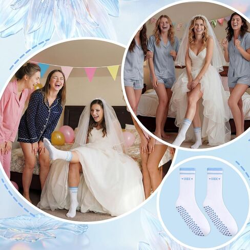 Glitopper Bride Pilates Grip Socks Women White Blue Bride to Be Something Gift Yoga Grippy Socks for Party Favor in Kuwait