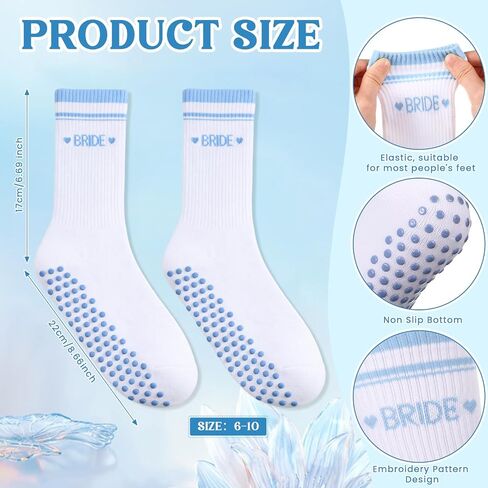 Glitopper Bride Pilates Grip Socks Women White Blue Bride to Be Something Gift Yoga Grippy Socks for Party Favor in Kuwait