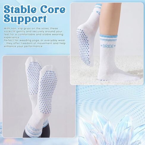Glitopper Bride Pilates Grip Socks Women White Blue Bride to Be Something Gift Yoga Grippy Socks for Party Favor in Kuwait