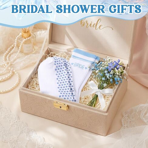 Glitopper Bride Pilates Grip Socks Women White Blue Bride to Be Something Gift Yoga Grippy Socks for Party Favor in Kuwait