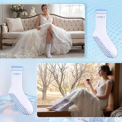 Glitopper Bride Pilates Grip Socks Women White Blue Bride to Be Something Gift Yoga Grippy Socks for Party Favor in Kuwait