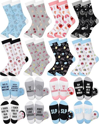 Eurzom 8 Pairs Speech Socks Speech Language Pathologists Gifts for Women Cute Motivational Slp Socks Therapist Appreciation Gift for Teacher Therapist Pathologist Coworker in Kuwait