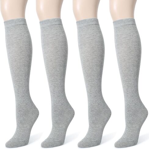 LUSCINIA Knee High Cotton Socks: 80% Cotton Long Socks for Women & Girls - Soft Breathable for School Sport Daily Wear 4 Pack in Saudi Arabia