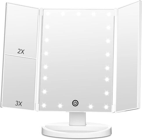 FASCINATE Trifold Vanity Mirror with Lights, Lighted Makeup Mirror 2X/3X Magnification, 21 LED Touch Dimming, Dual Power 180° Rotation Lit Beauty Table Mirror, Make up Mirror with Lighting in Kuwait
