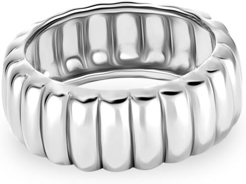 LeCalla 925 Sterling Silver Chunky Bold Signet Rings for Women and Men | Textured Twisted and Ribbed Statement Rings | Minimalist Texture Silver Ring Jewelry for Women & Men (Sizes 6-8 No.) in Kuwait
