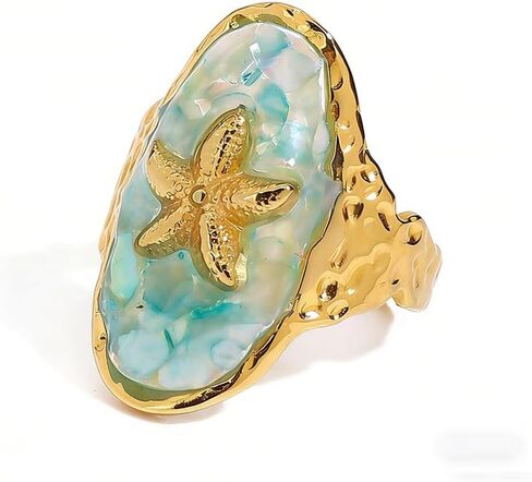 Bohemian Starfish Adjustable Open Band Statement Ring for Women Men Elegant Gold-Tone Ocean Theme Statement Stacking Finger Band Rings Summer Beach Holiday Party Fashion Jewelry in Saudi Arabia