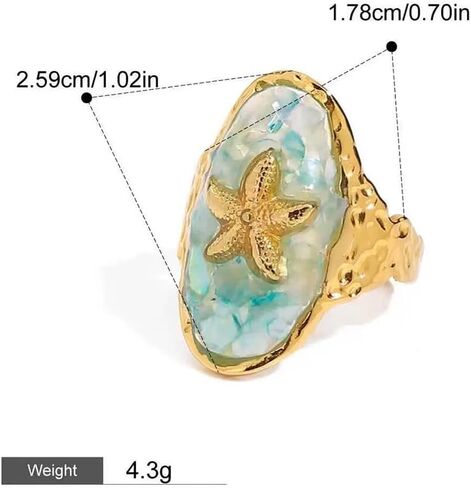 Bohemian Starfish Adjustable Open Band Statement Ring for Women Men Elegant Gold-Tone Ocean Theme Statement Stacking Finger Band Rings Summer Beach Holiday Party Fashion Jewelry in Saudi Arabia