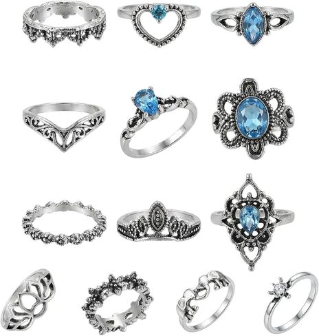 9Pcs Vintage Silver Knuckle Rings Set for Women - Boho Gothic Stackable Joint Finger Midi Rings Pack, Retro Chunky Statement Jewelry Gifts for Women in Kuwait