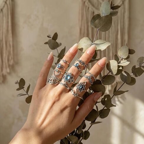 9Pcs Vintage Silver Knuckle Rings Set for Women - Boho Gothic Stackable Joint Finger Midi Rings Pack, Retro Chunky Statement Jewelry Gifts for Women in Kuwait