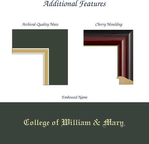 William & Mary 13" w x 10" h Diploma Frame - Fits a bachelor's, master's and phd - Gold Engraved Medallion Diploma Frame - Cherry Moulding with Williamsburg Green and Gold Matting in Kuwait