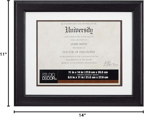 Studio Decor 11" x 14" Brown Document Frame with Double Mat in Kuwait