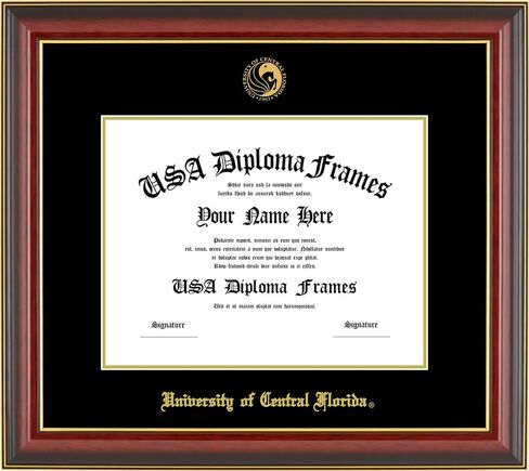 USADiplomaFrames - University of Central Florida - For 8.5" x11" Bachelor's Degrees - Black Matte Frame with Black and Gold Matting and Gold Seal in Saudi Arabia